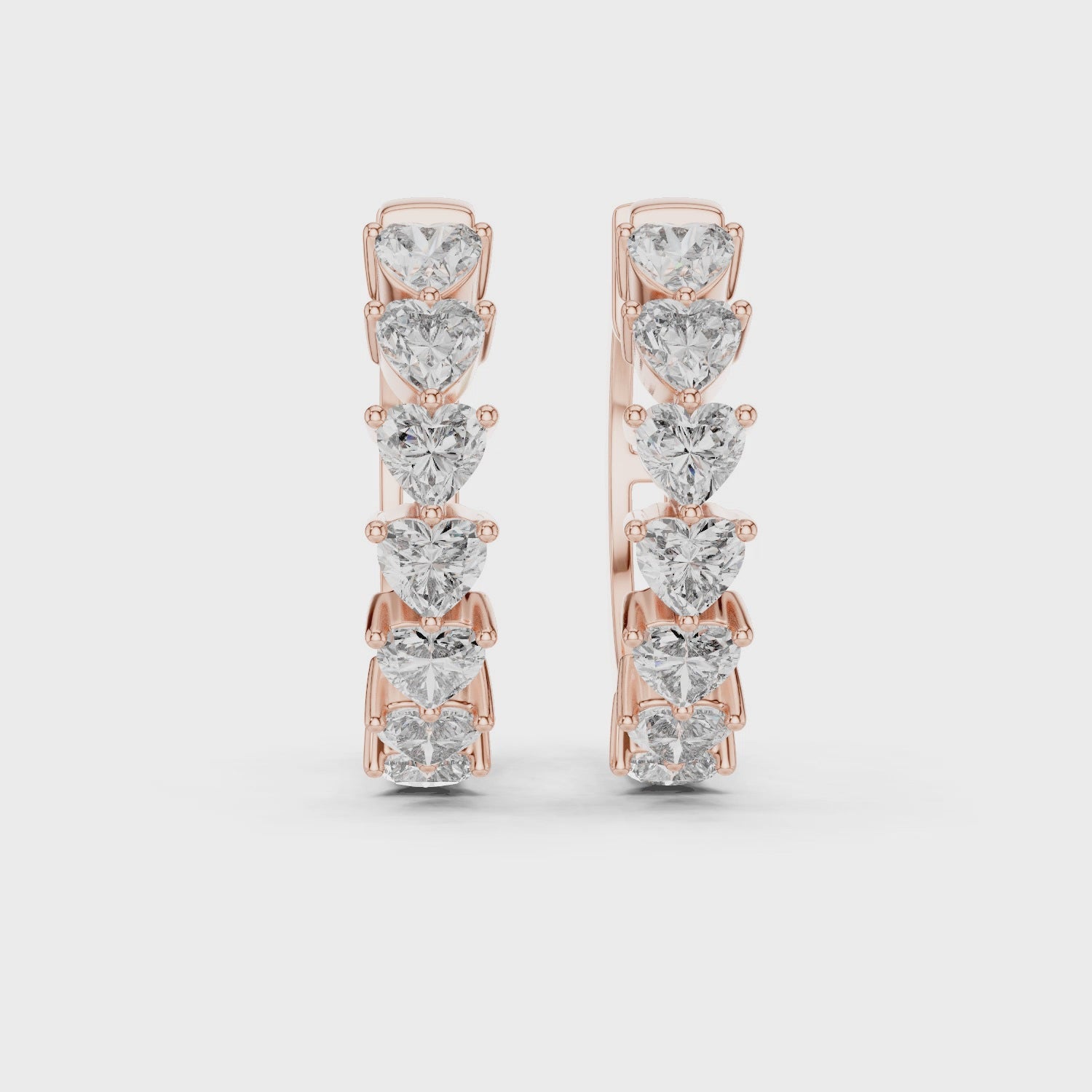 Rose Gold Hoop Earrings with Heart-Shaped Diamonds