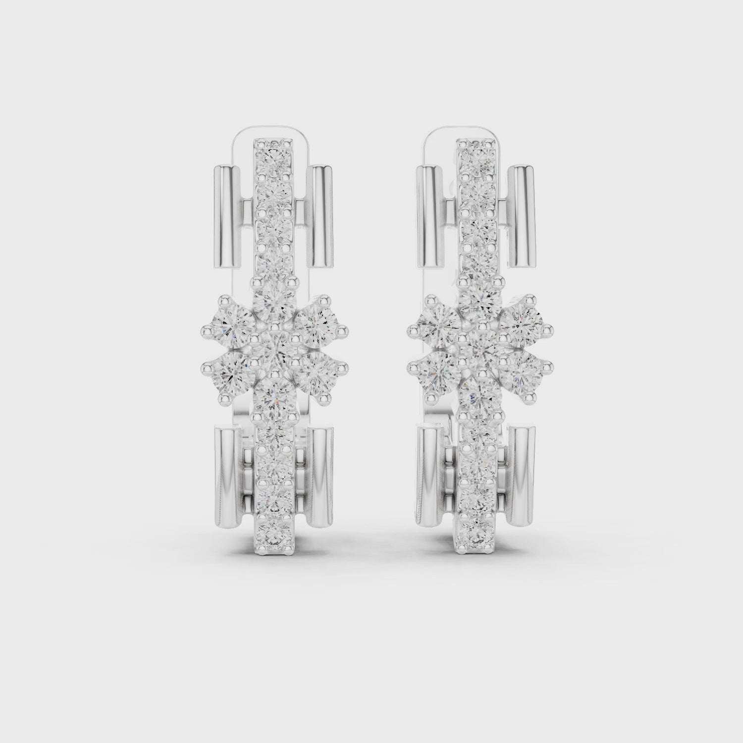 Rose Gold Diamond Floral Cluster Hoop Earrings