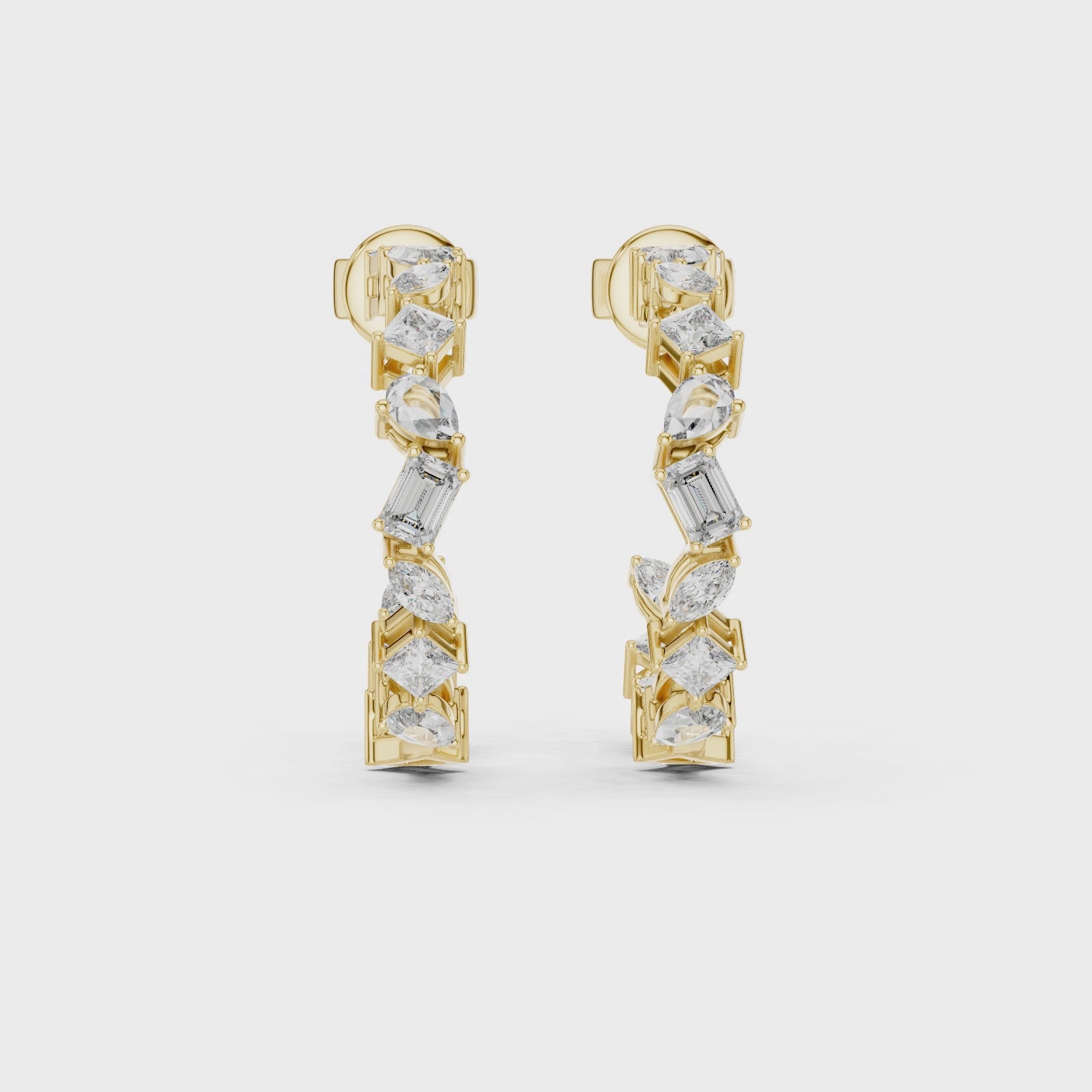 Elegant Rose Gold Hoop Earrings with Mixed-Cut Diamonds