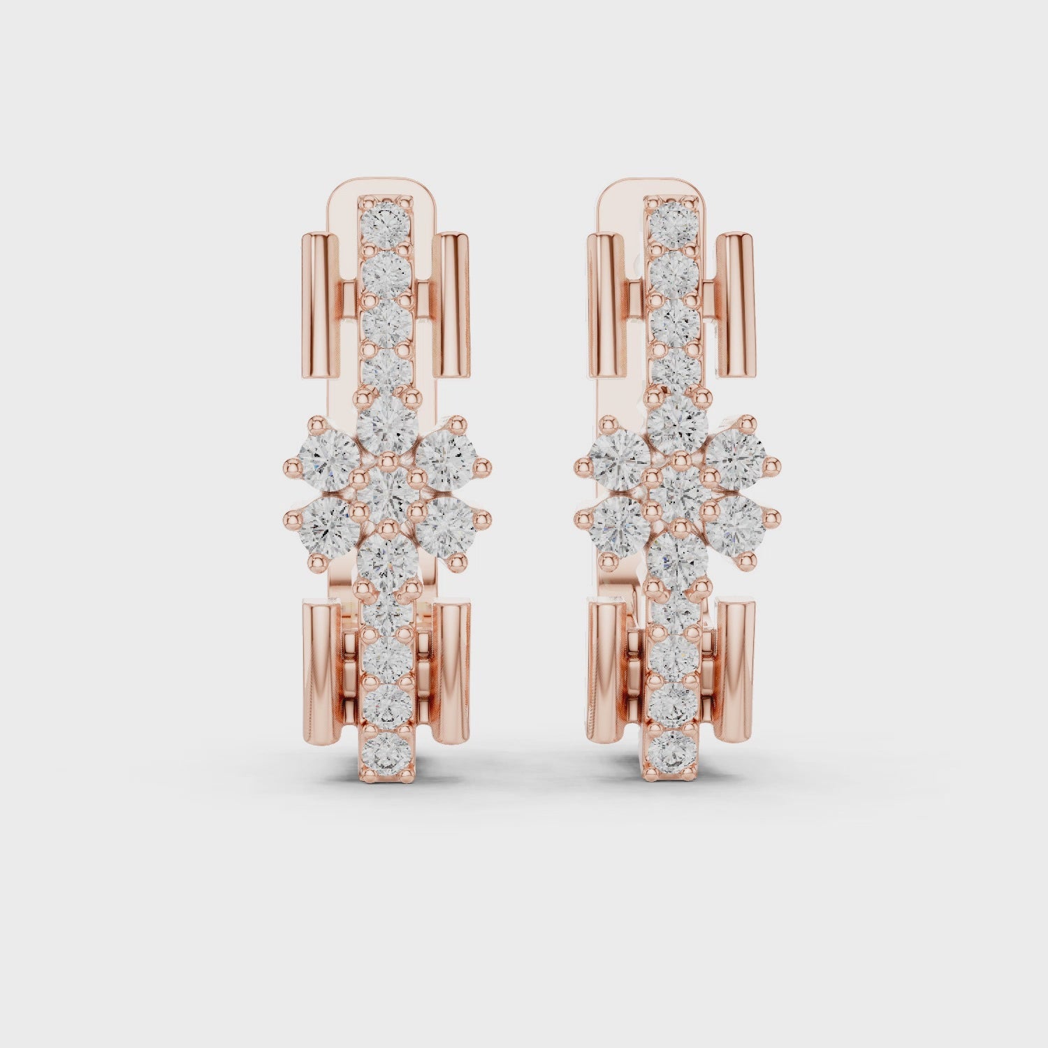 Rose Gold Diamond Floral Cluster Hoop Earrings