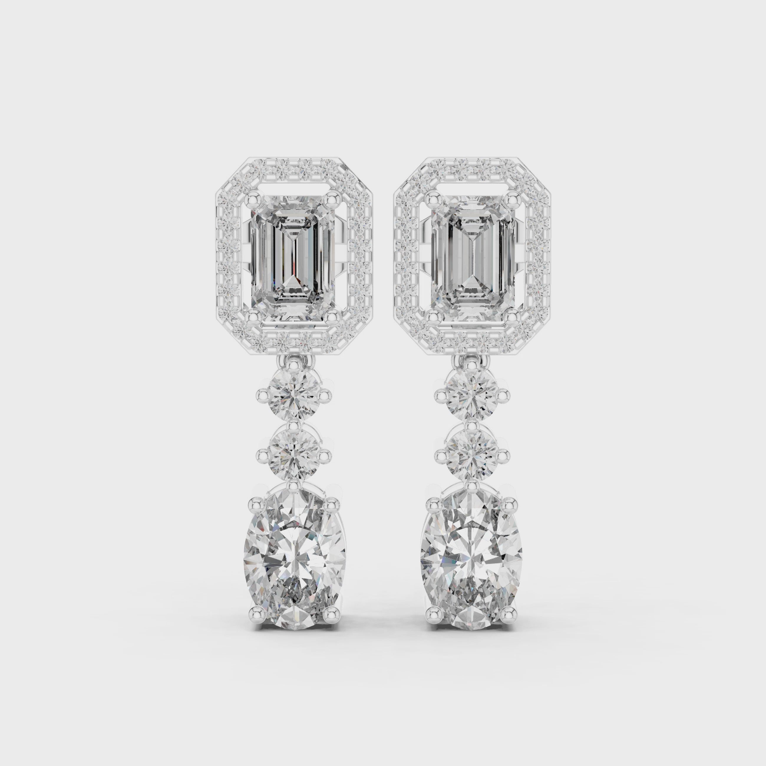 Radiant Elegance Rose Gold Emerald & Oval Diamond Drop Earrings