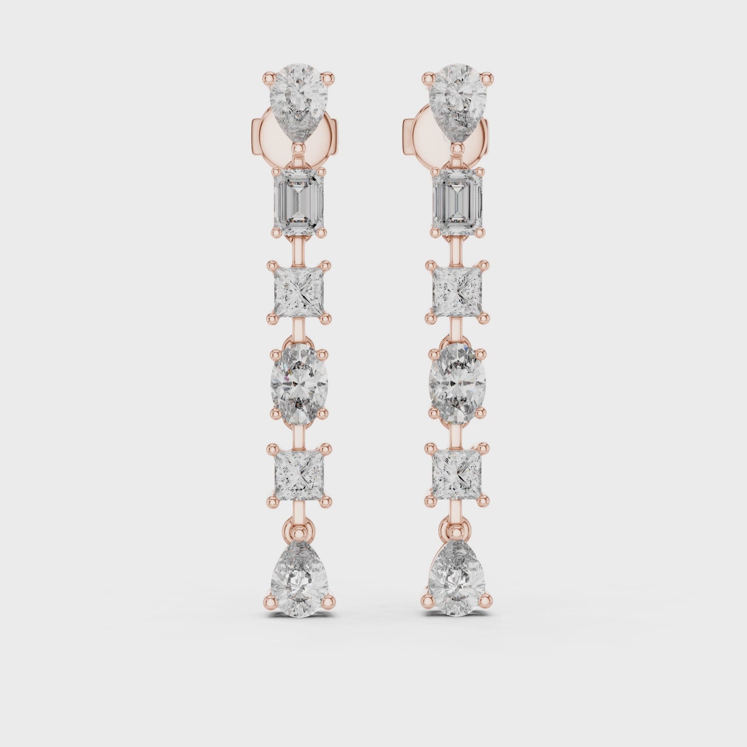 Elegant Rose Gold Drop Earrings with Mixed-Cut Diamonds