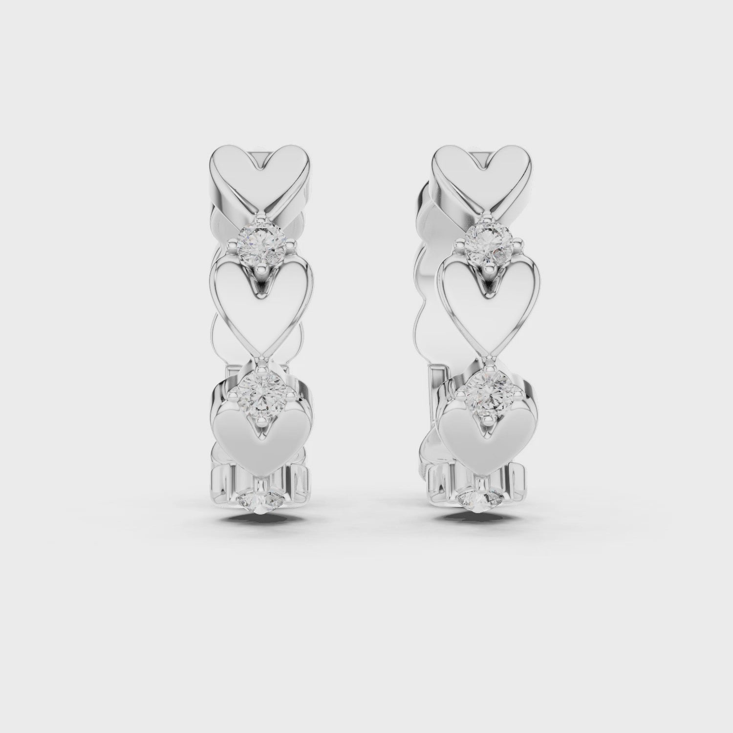Rose Gold Heart Hoop Earrings with Diamond Accents