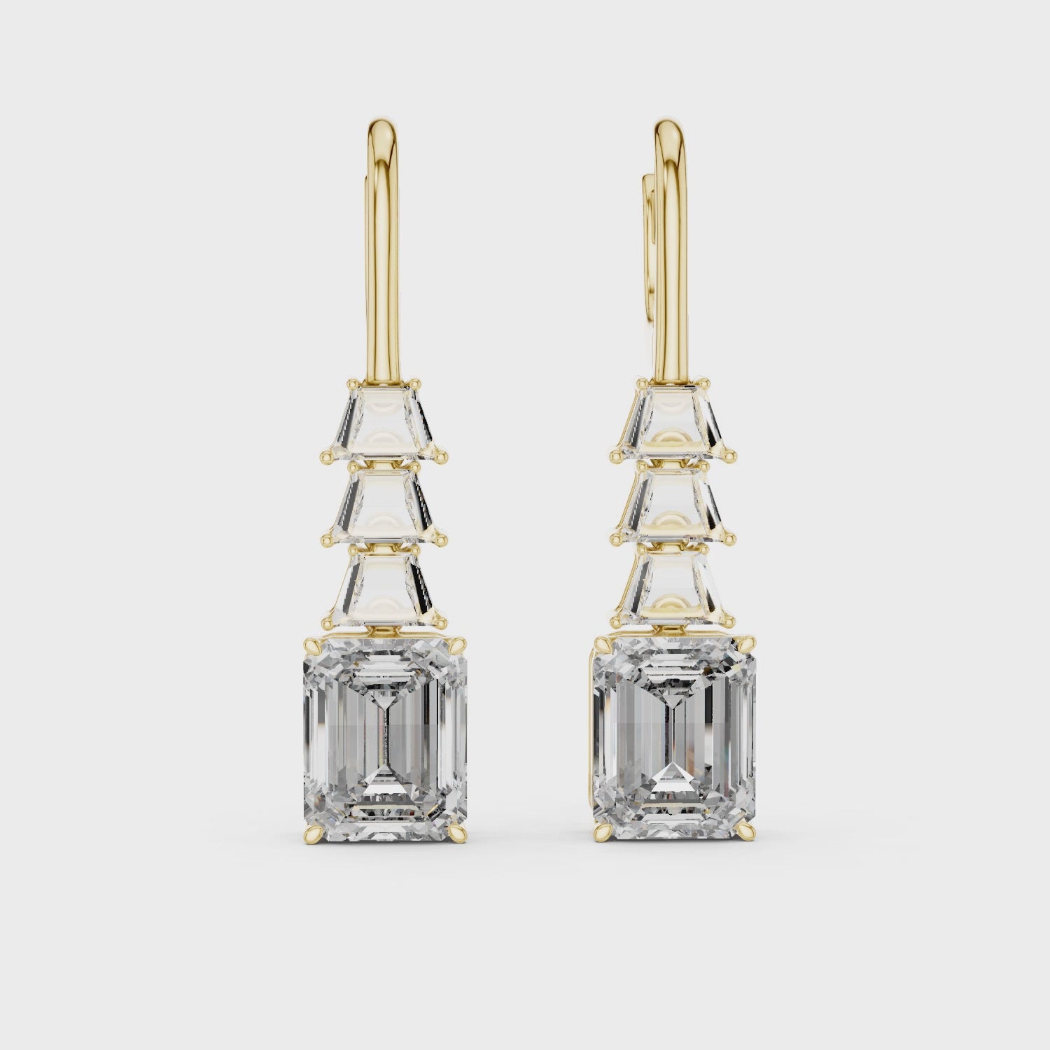 Elegant Rose Gold Drop Earrings with Emerald-Cut Diamonds