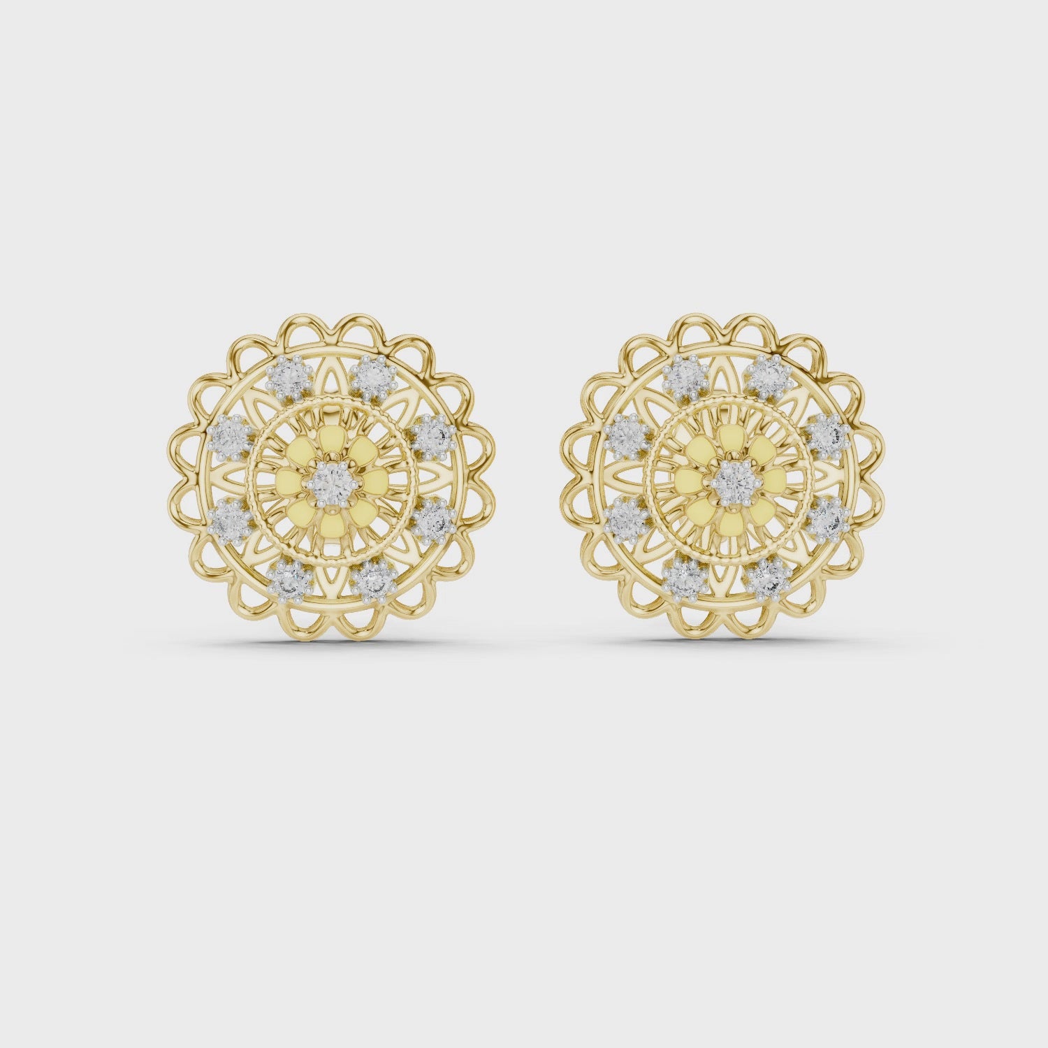 Floral Stud Earrings with Diamond and Yellow Accents