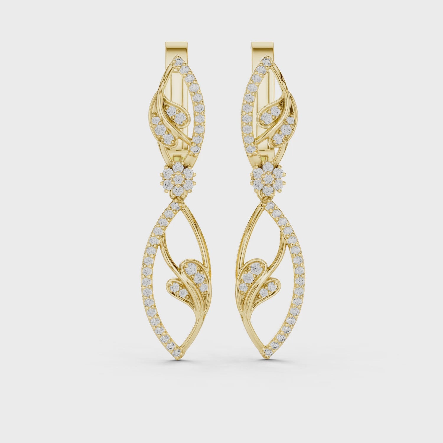 Elegant Rose Gold Diamond Leaf Drop Earrings