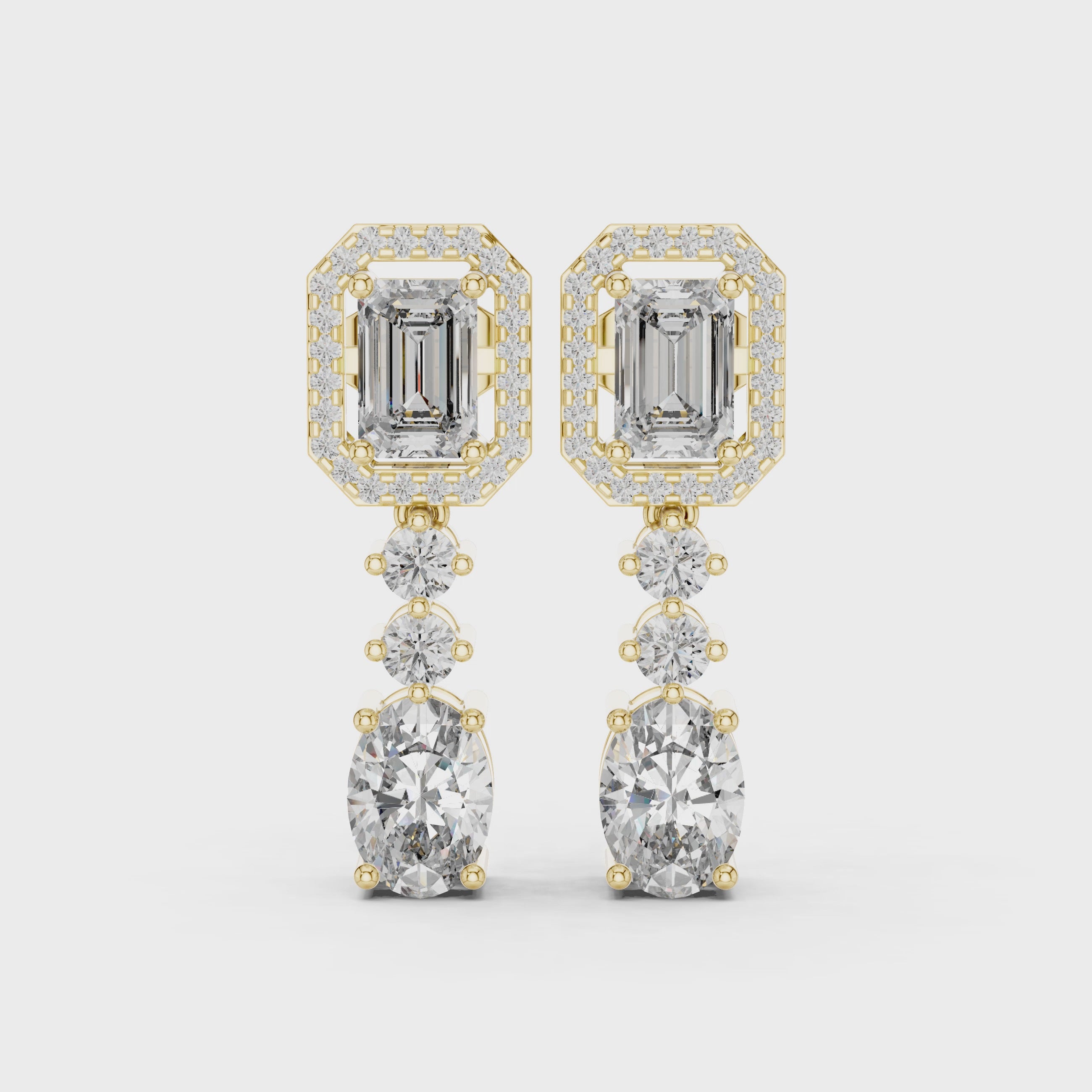 Radiant Elegance Rose Gold Emerald & Oval Diamond Drop Earrings