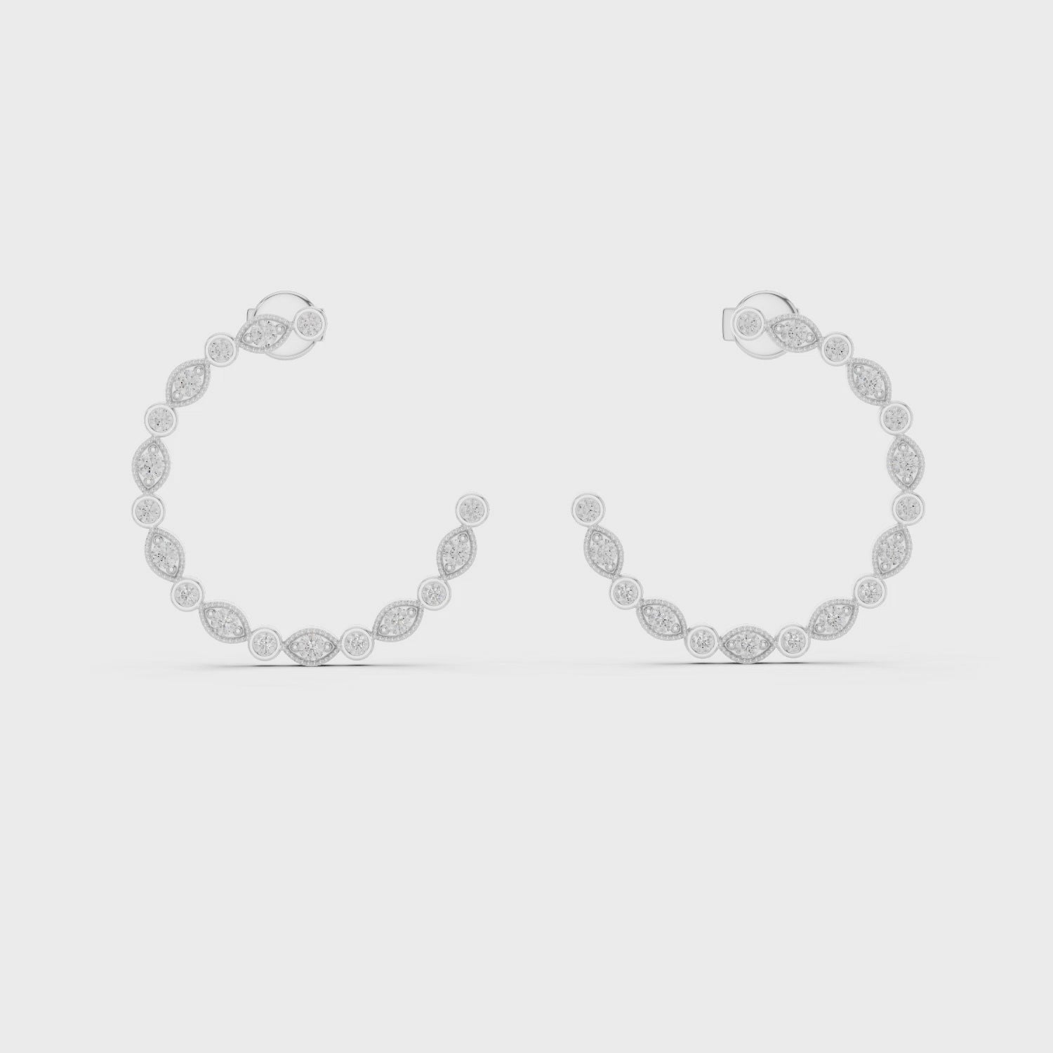 Rose Gold Diamond Hoop Earrings with Alternating Round and Marquise Settings