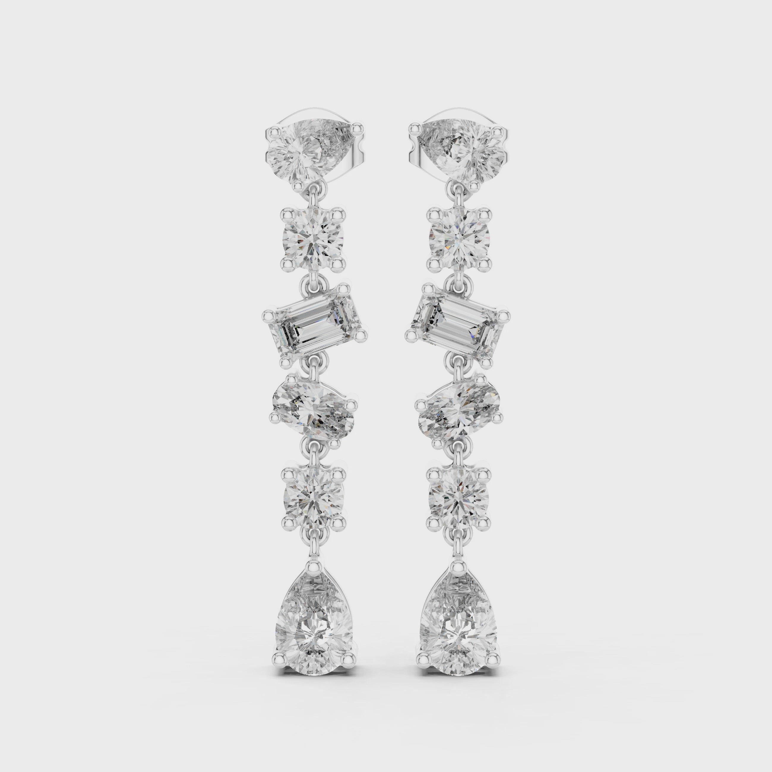 Elegant Rose Gold Multi-Cut Diamond Drop Earrings
