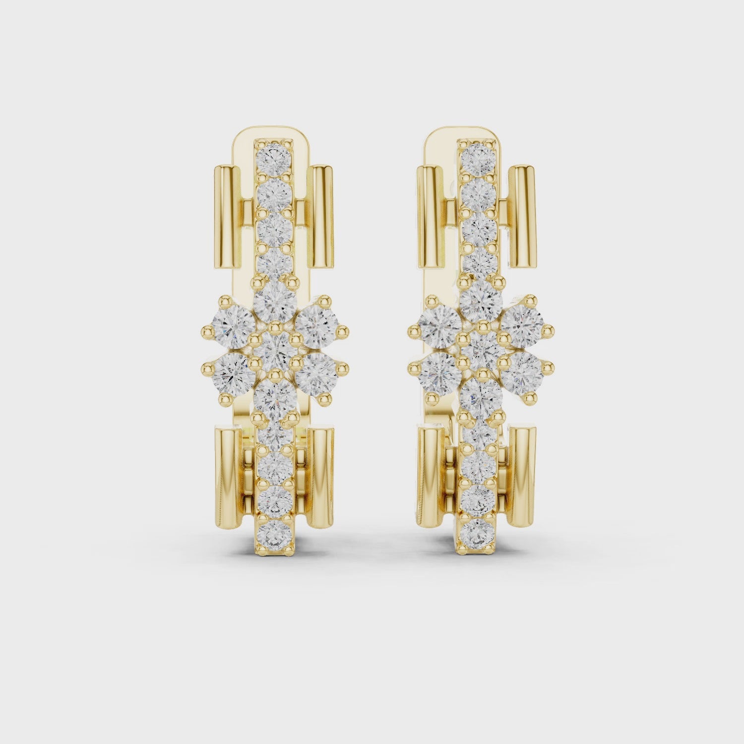 Rose Gold Diamond Floral Cluster Hoop Earrings