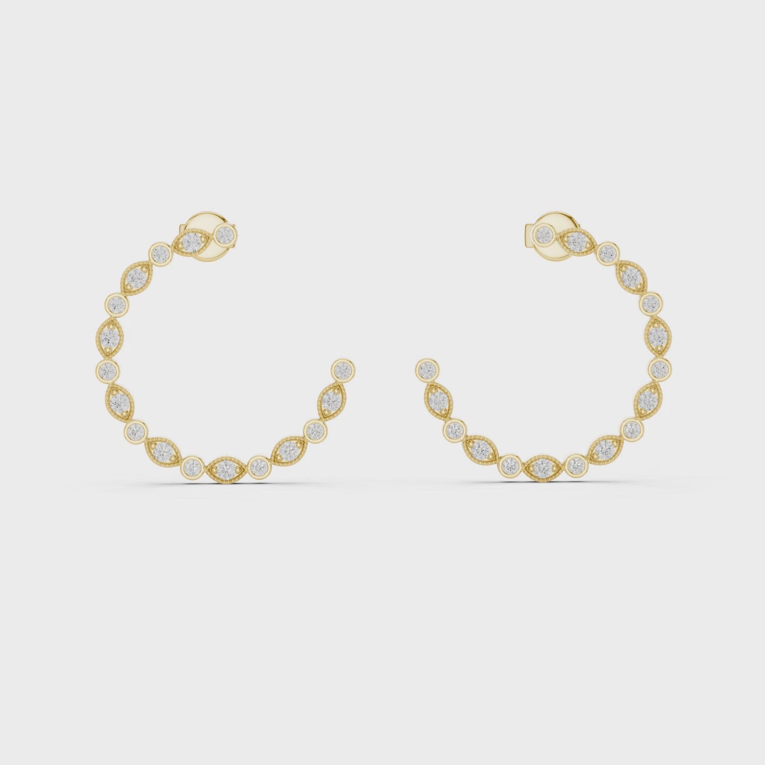 Rose Gold Diamond Hoop Earrings with Alternating Round and Marquise Settings