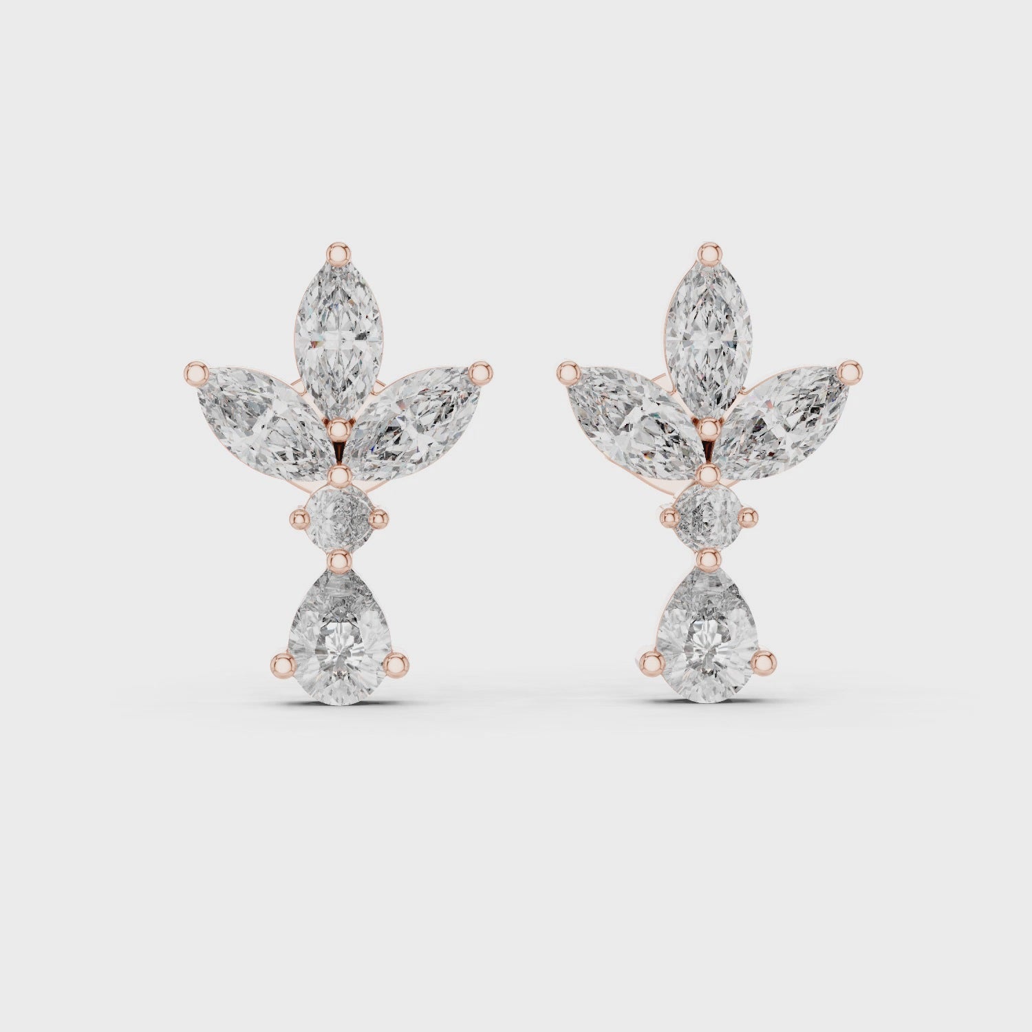 Elegant Floral Diamond Stud Earrings with Rose Gold Setting