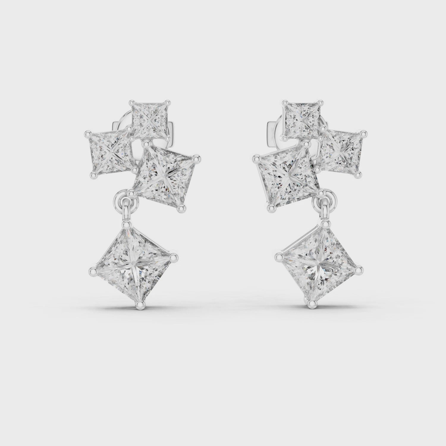 Radiant Geometry: Princess Cut Diamond Rose Gold Earrings.
