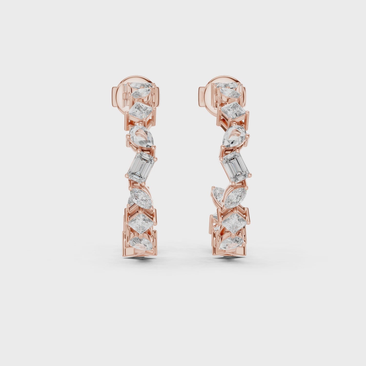 Elegant Rose Gold Hoop Earrings with Mixed-Cut Diamonds