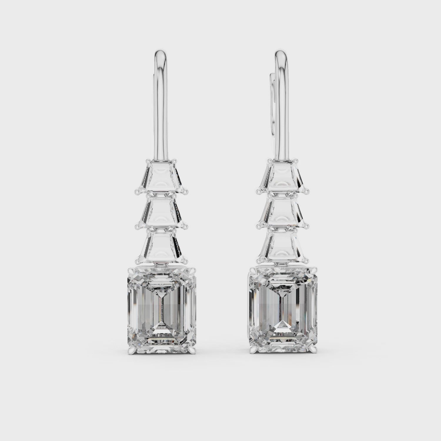 Elegant Rose Gold Drop Earrings with Emerald-Cut Diamonds
