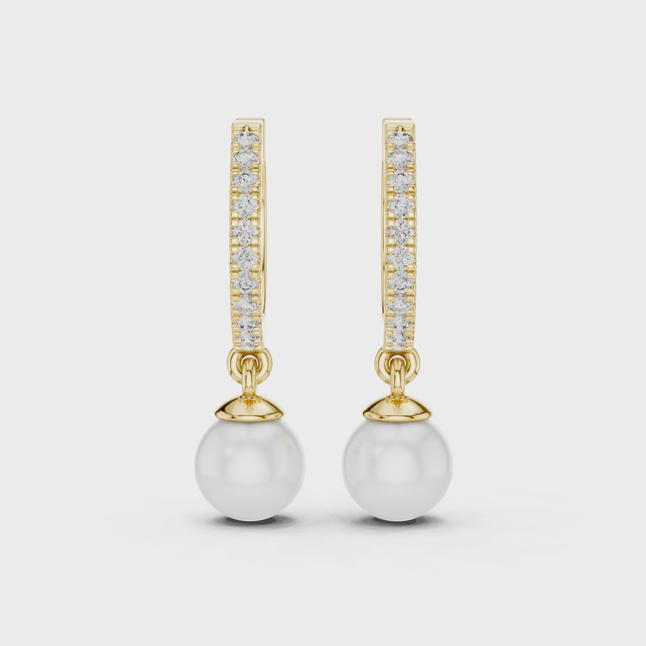 Elegant Rose Gold Hoop Earrings with Diamond Accents and White Pearl Drops