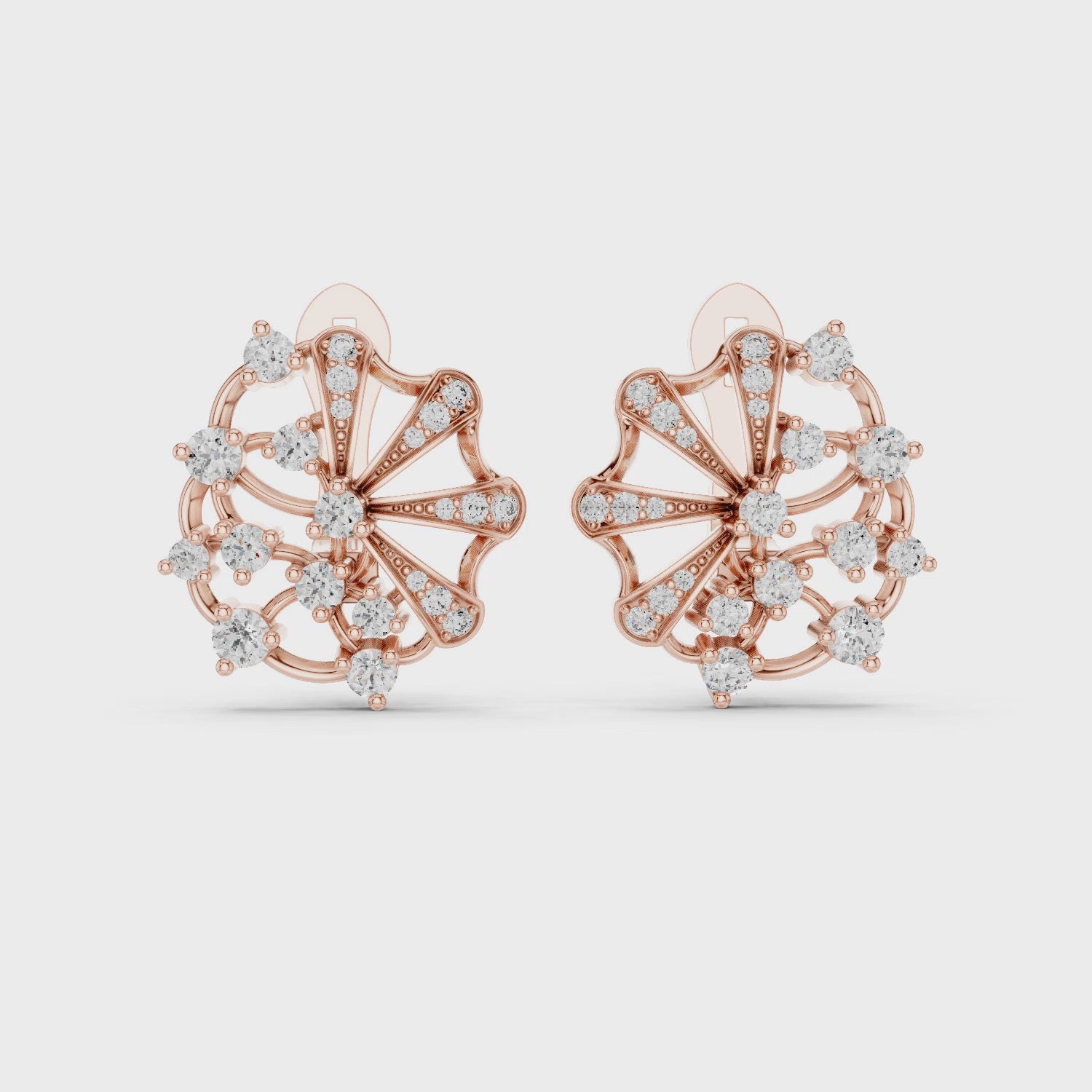 Rose Gold Diamond Floral Spiral Earrings