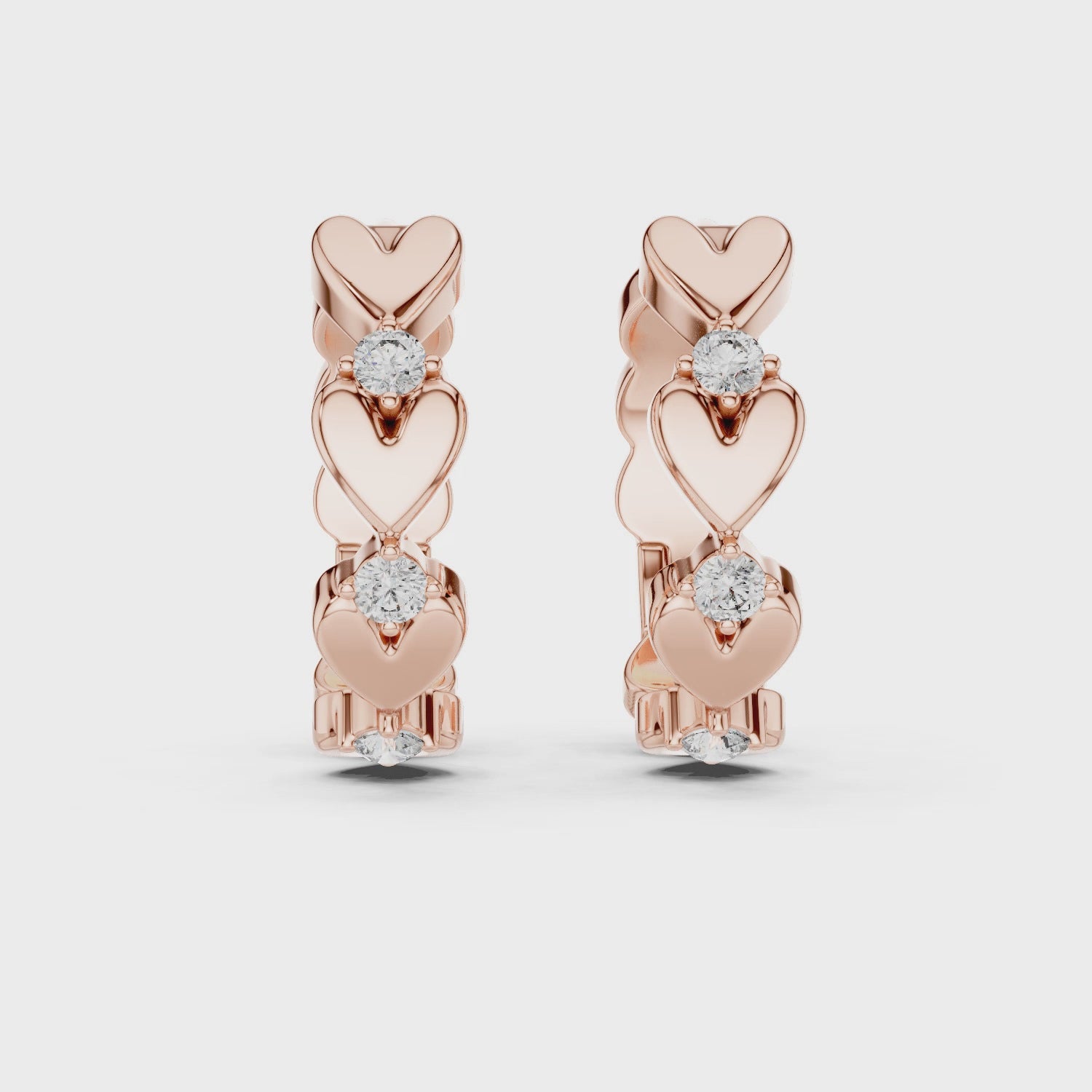 Rose Gold Heart Hoop Earrings with Diamond Accents