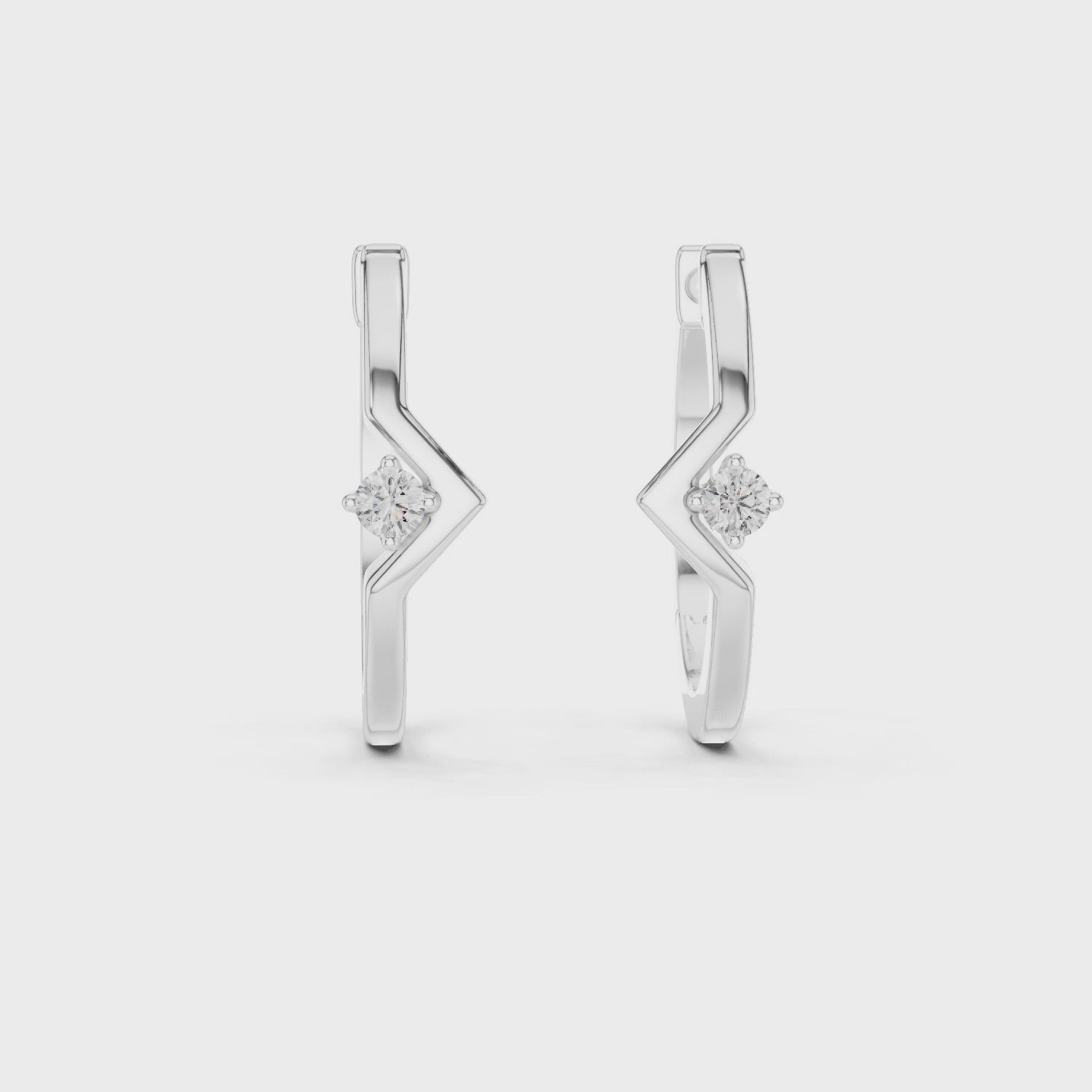 Rose Gold Hoop Earrings with V-Shaped Design and Round Cut Crystal