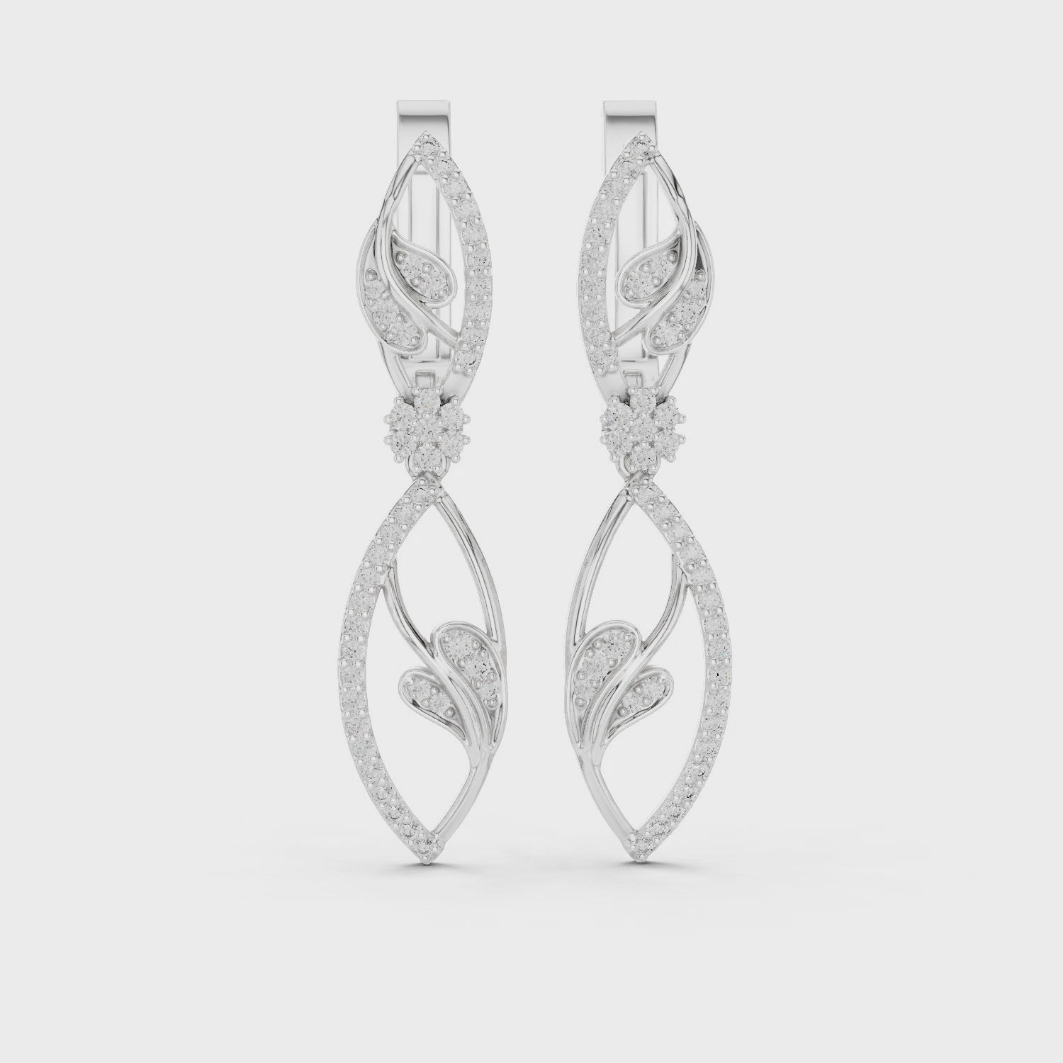 Elegant Rose Gold Diamond Leaf Drop Earrings