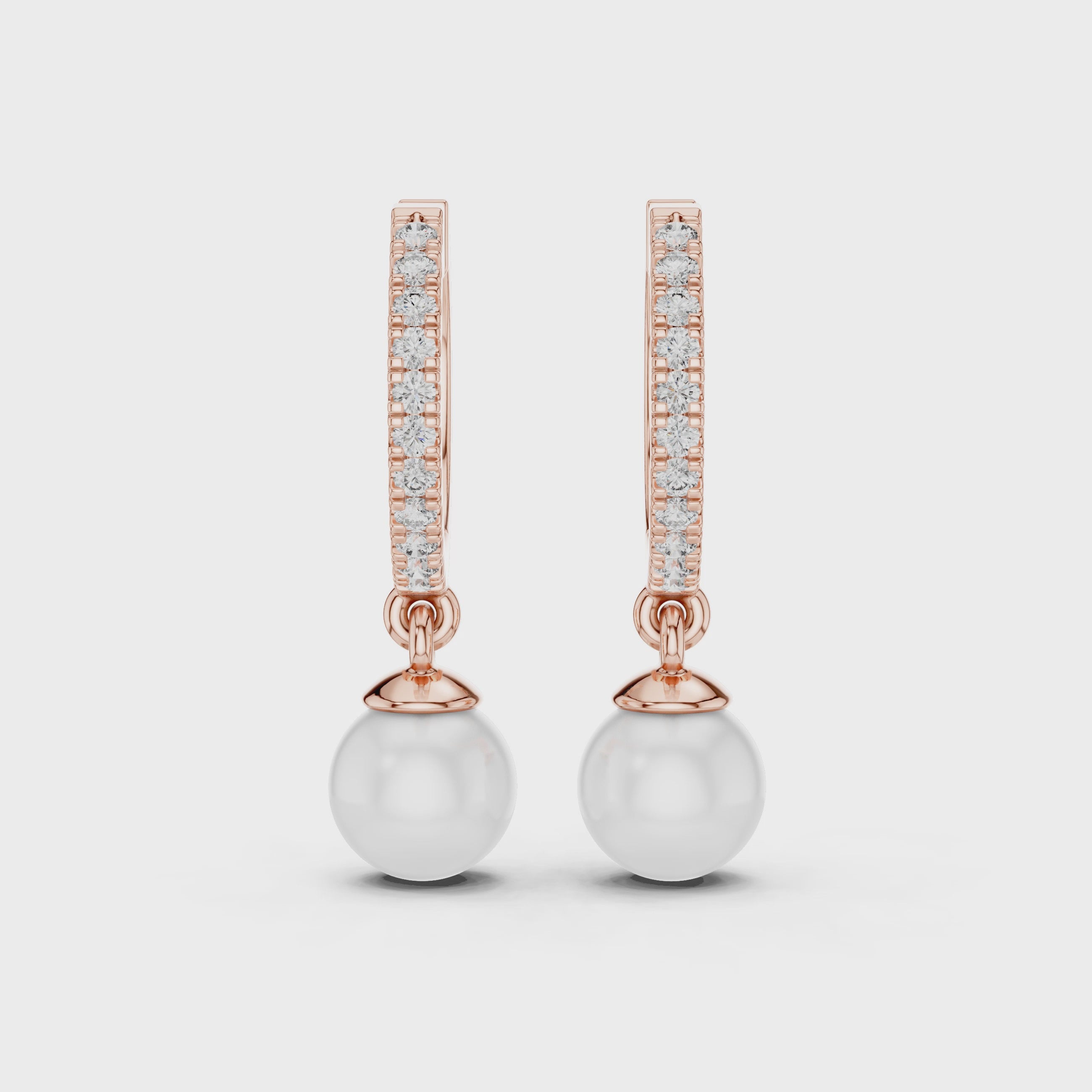Elegant Rose Gold Hoop Earrings with Diamond Accents and White Pearl Drops