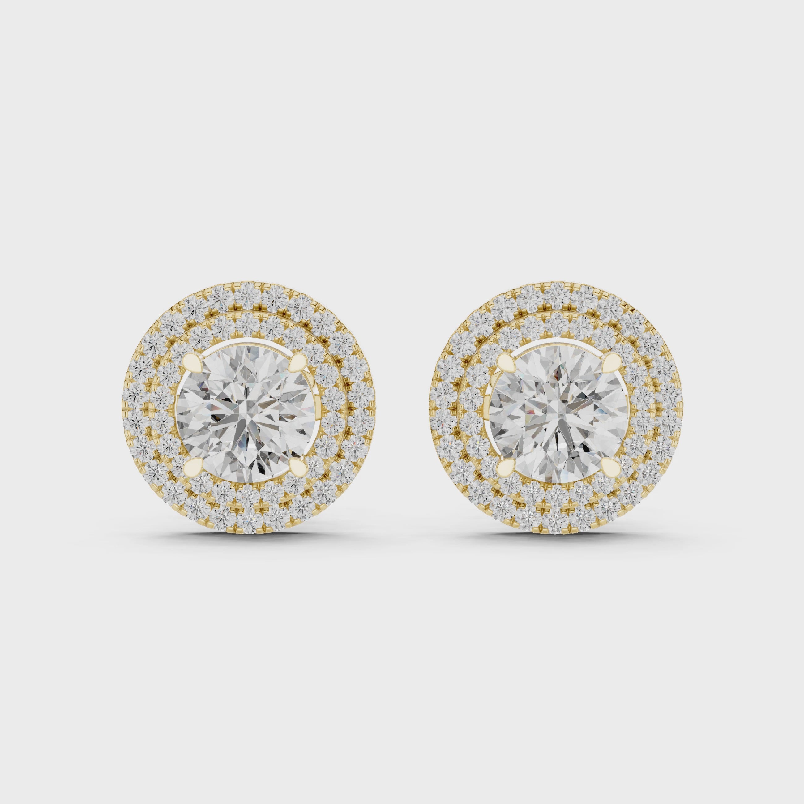 Double Halo Round Cut Diamond Stud Earrings with Rose Gold Setting