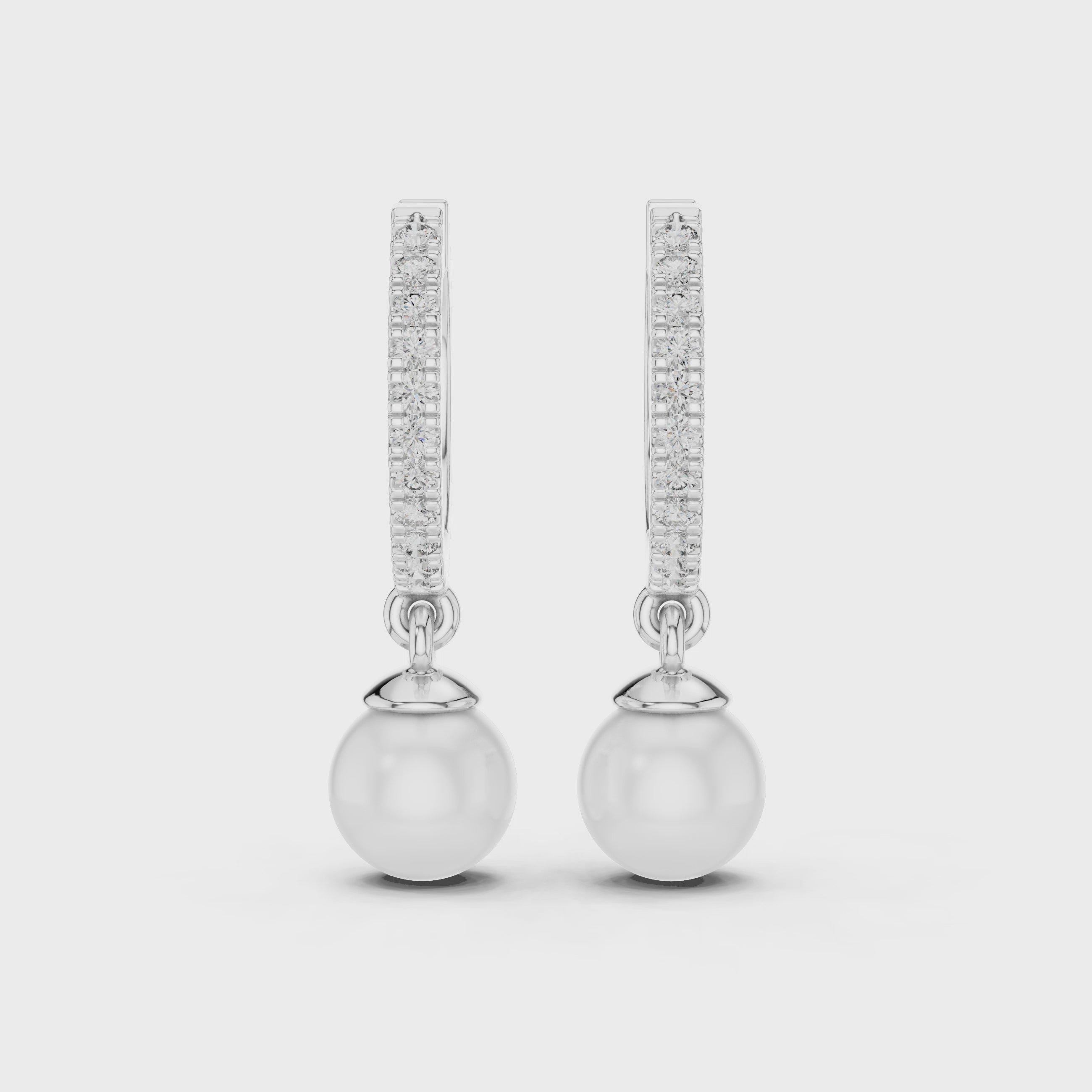 Elegant Rose Gold Hoop Earrings with Diamond Accents and White Pearl Drops