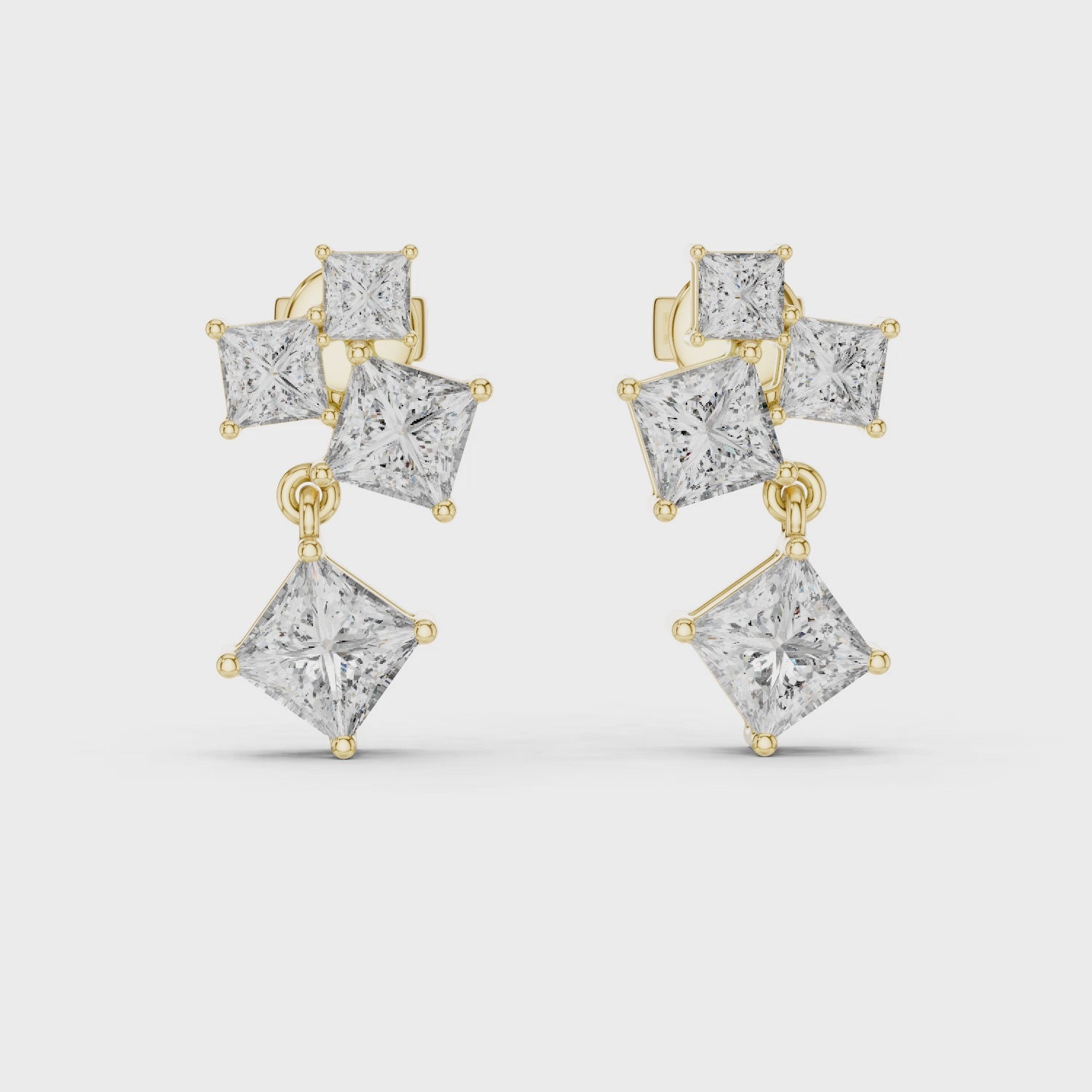 Radiant Geometry: Princess Cut Diamond Rose Gold Earrings.